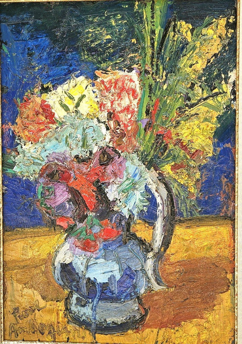 Bouquet In A Vase By Pierre Ambrogiani 1907-1985-photo-2