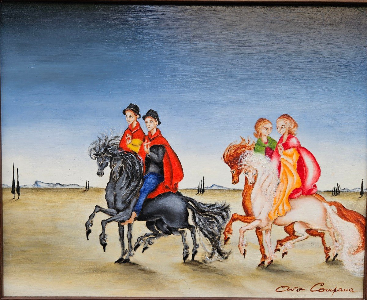 2 Couples On Horseback By Avon Campana 1927-2024-photo-4