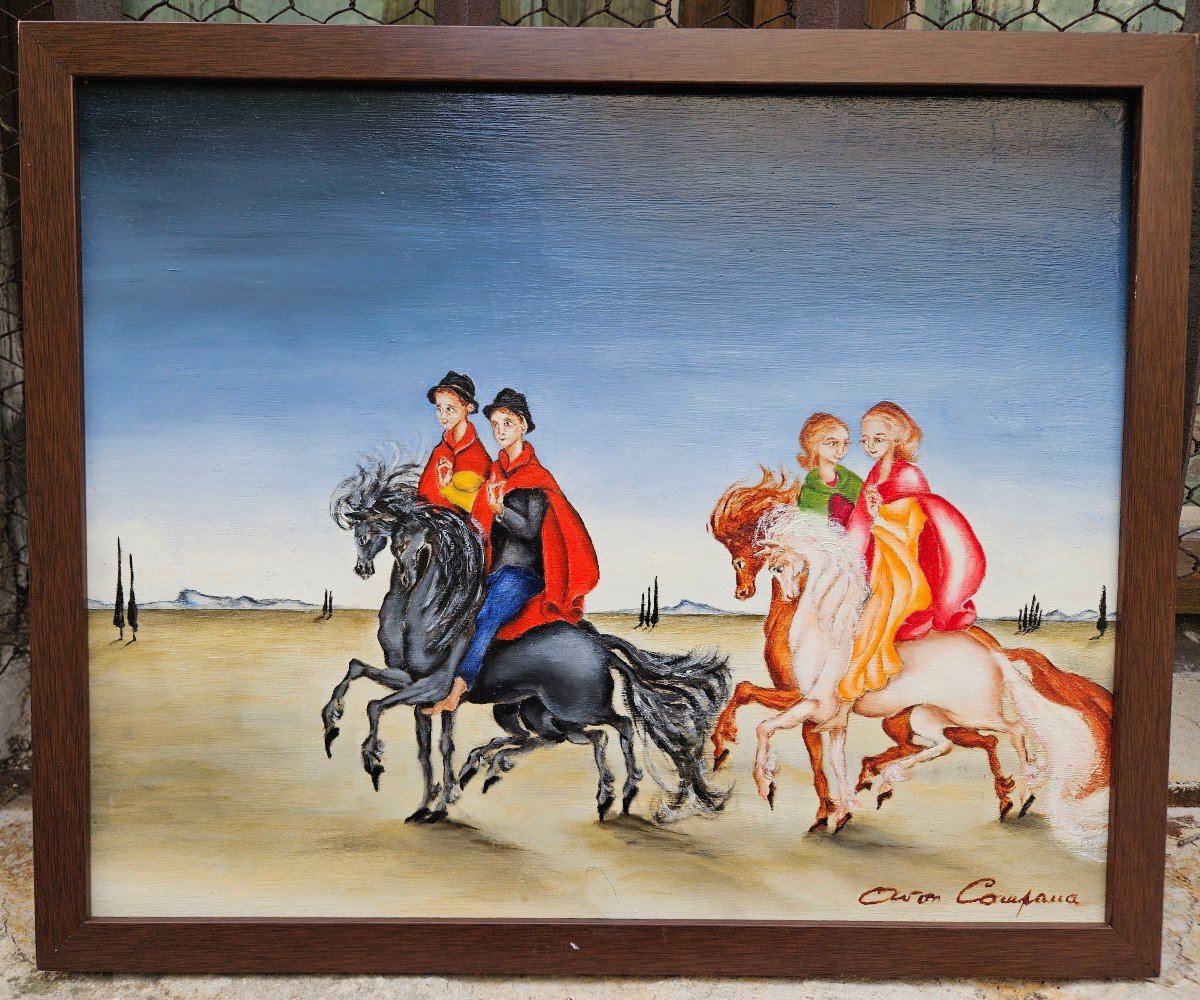 2 Couples On Horseback By Avon Campana 1927-2024