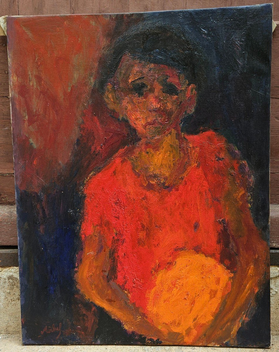 Enfant Au Polo Rouge Par Francis Mockel Né En 1940