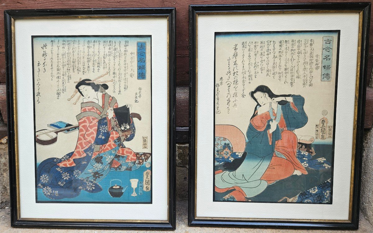 Pair Of Signed Prints By Kunisada 1 Utagawa 1786-1865