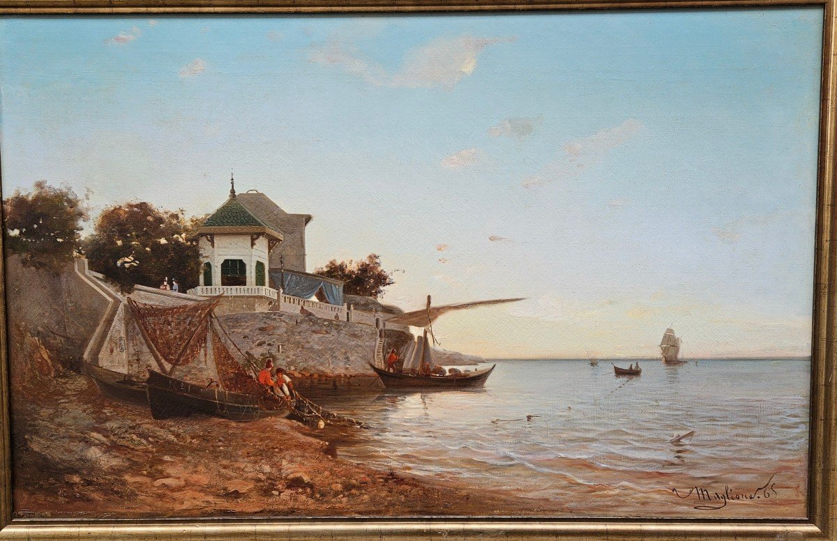 Scène De Pêche à Tamaris -Toulon Par André Maglione 1838-1923-photo-2