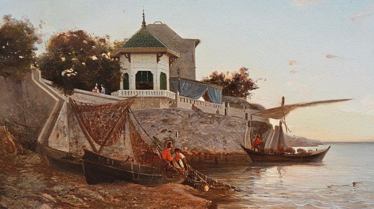 Fishing Scene In Tamaris -toulon By André Maglione 1838-1923-photo-6