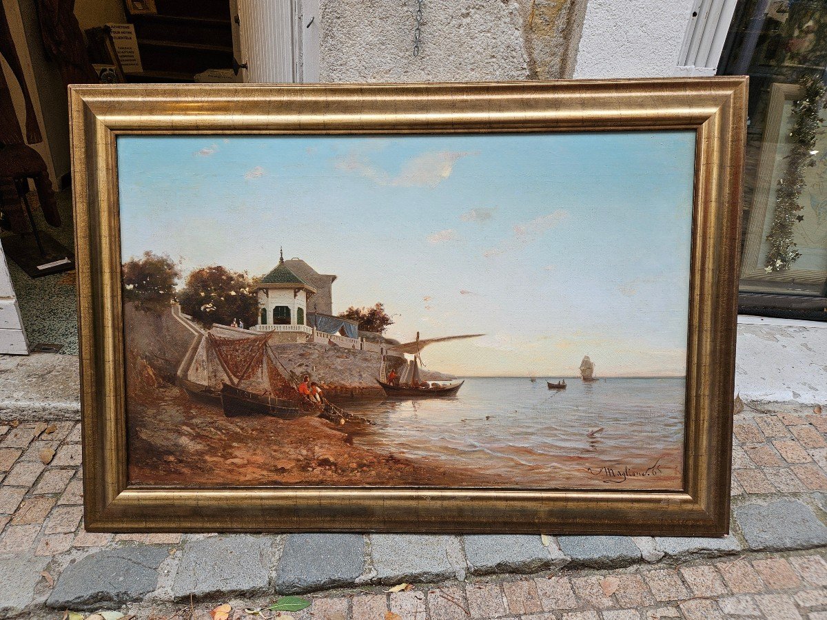 Scène De Pêche à Tamaris -Toulon Par André Maglione 1838-1923-photo-8