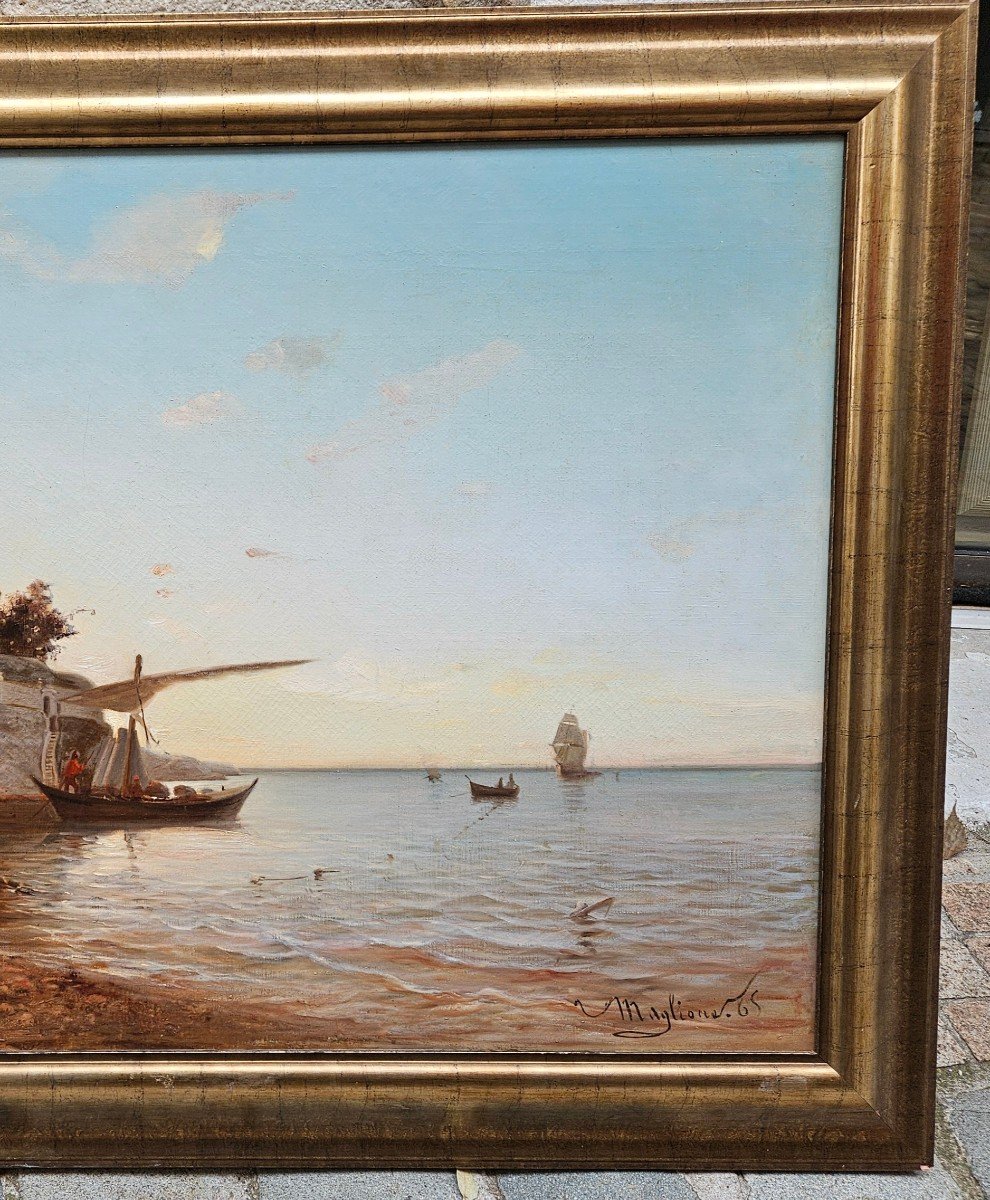 Fishing Scene In Tamaris -toulon By André Maglione 1838-1923-photo-3