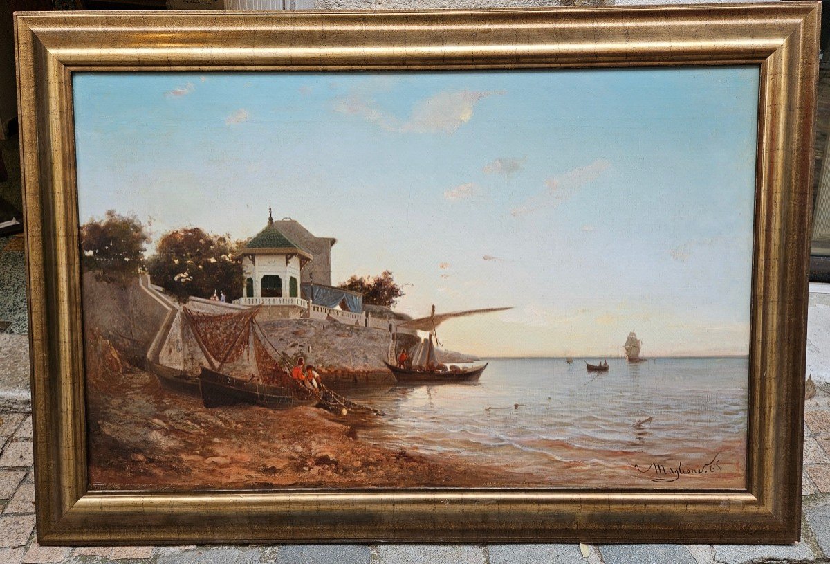 Scène De Pêche à Tamaris -Toulon Par André Maglione 1838-1923