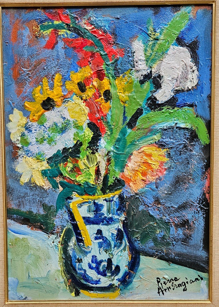 Fleurs Dans Un Vase Bleu Par Pierre Ambrogiani 1907-1985-photo-2