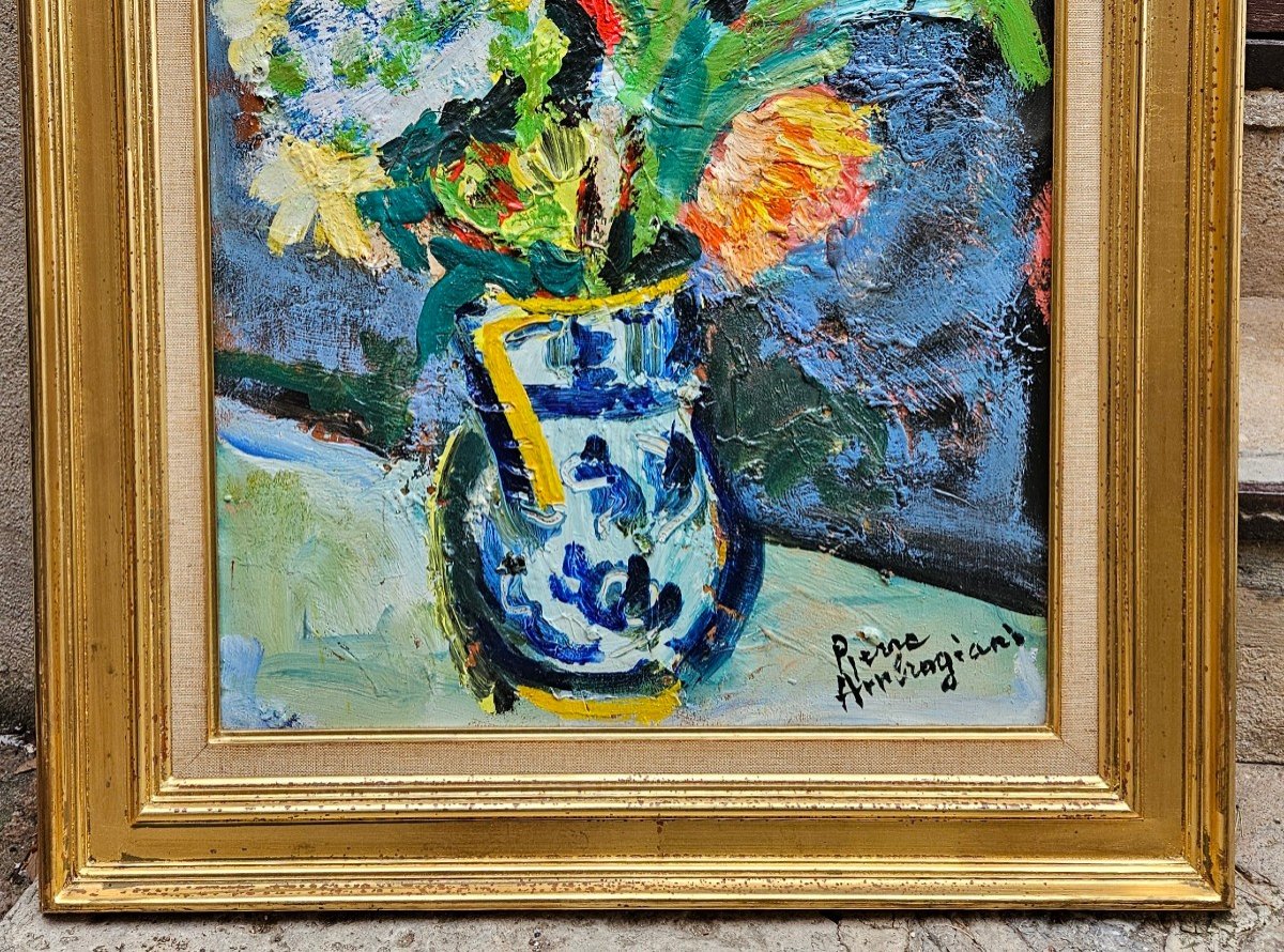 Fleurs Dans Un Vase Bleu Par Pierre Ambrogiani 1907-1985-photo-3