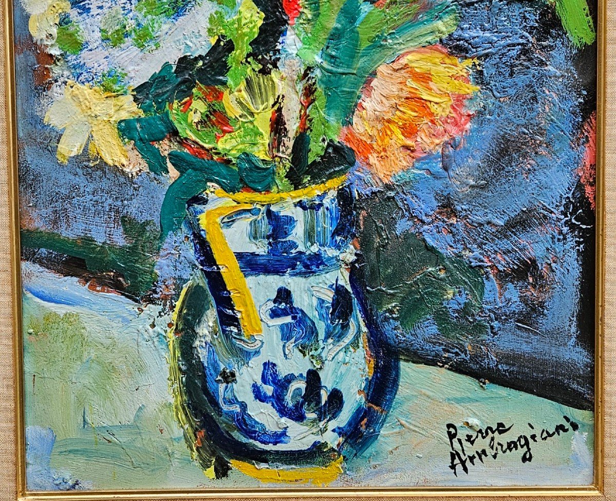 Fleurs Dans Un Vase Bleu Par Pierre Ambrogiani 1907-1985-photo-4