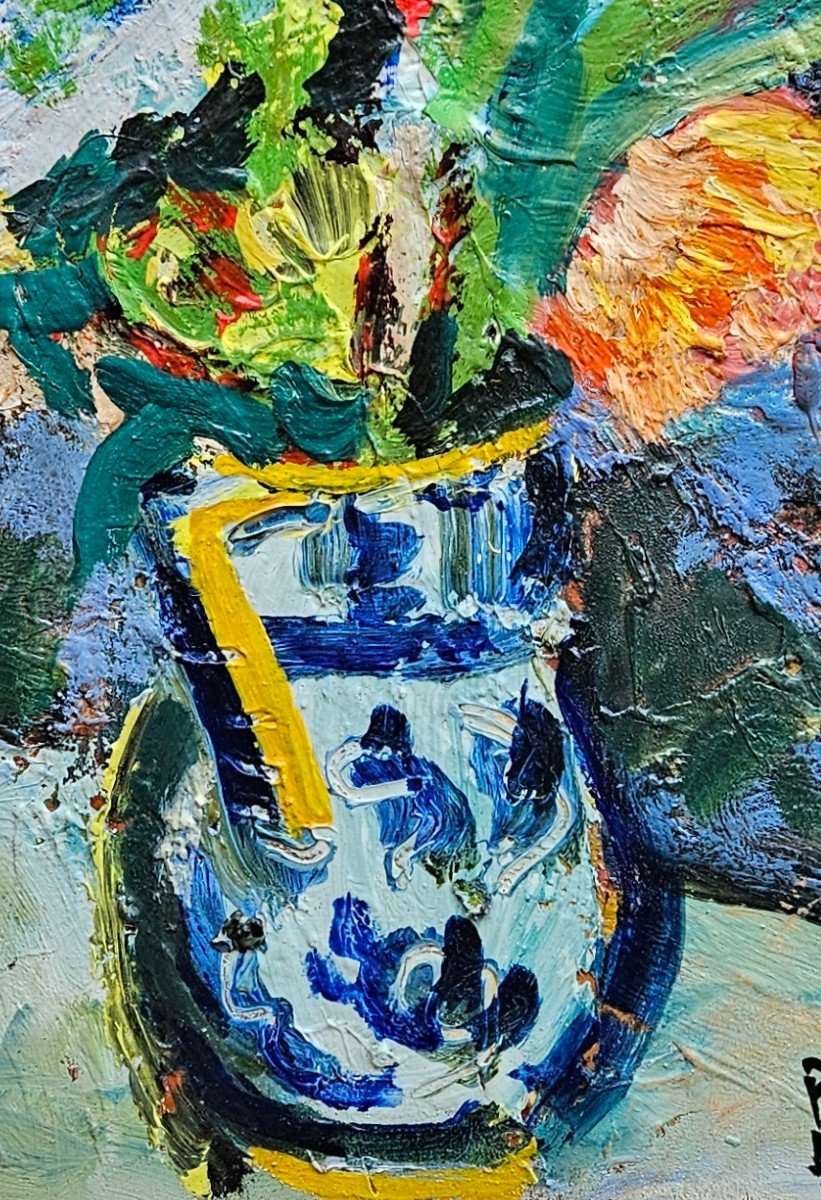 Fleurs Dans Un Vase Bleu Par Pierre Ambrogiani 1907-1985-photo-5