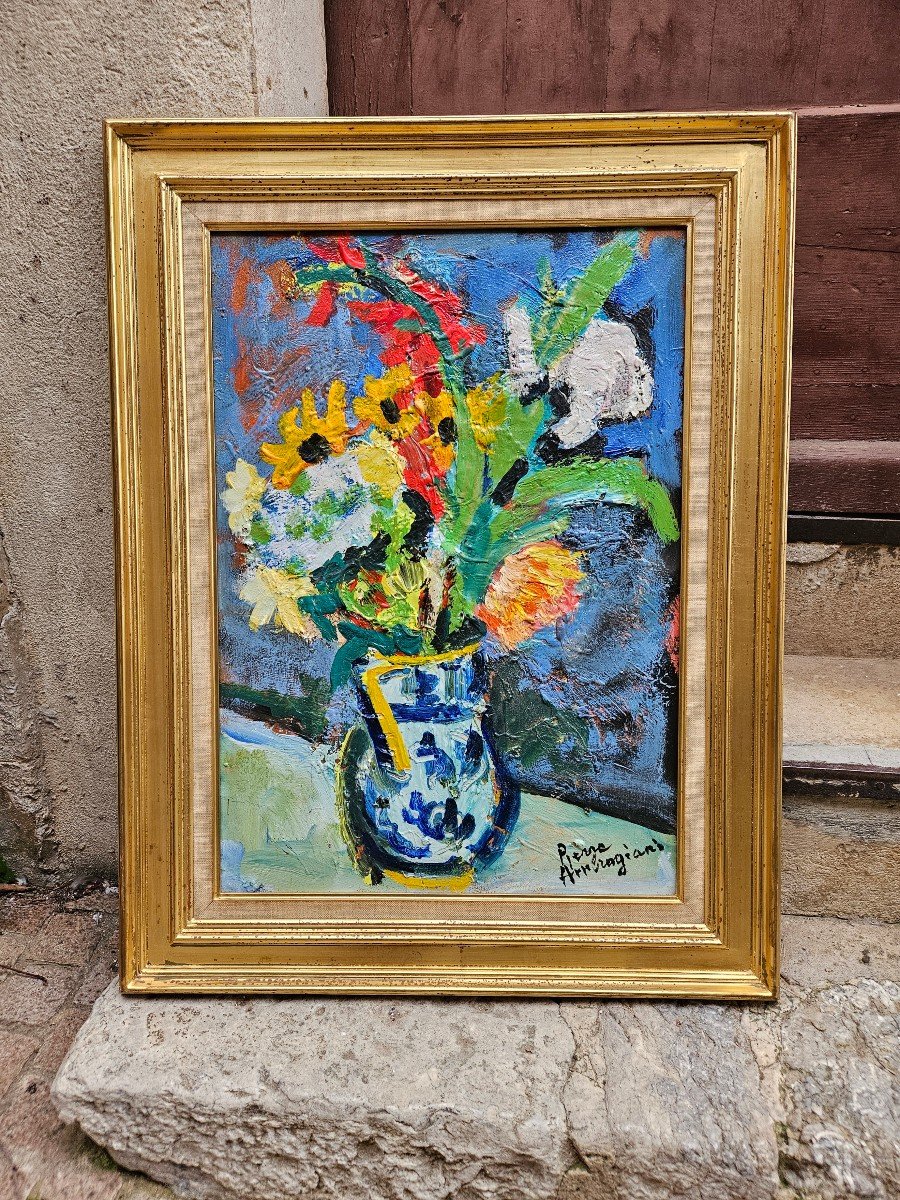 Fleurs Dans Un Vase Bleu Par Pierre Ambrogiani 1907-1985-photo-8