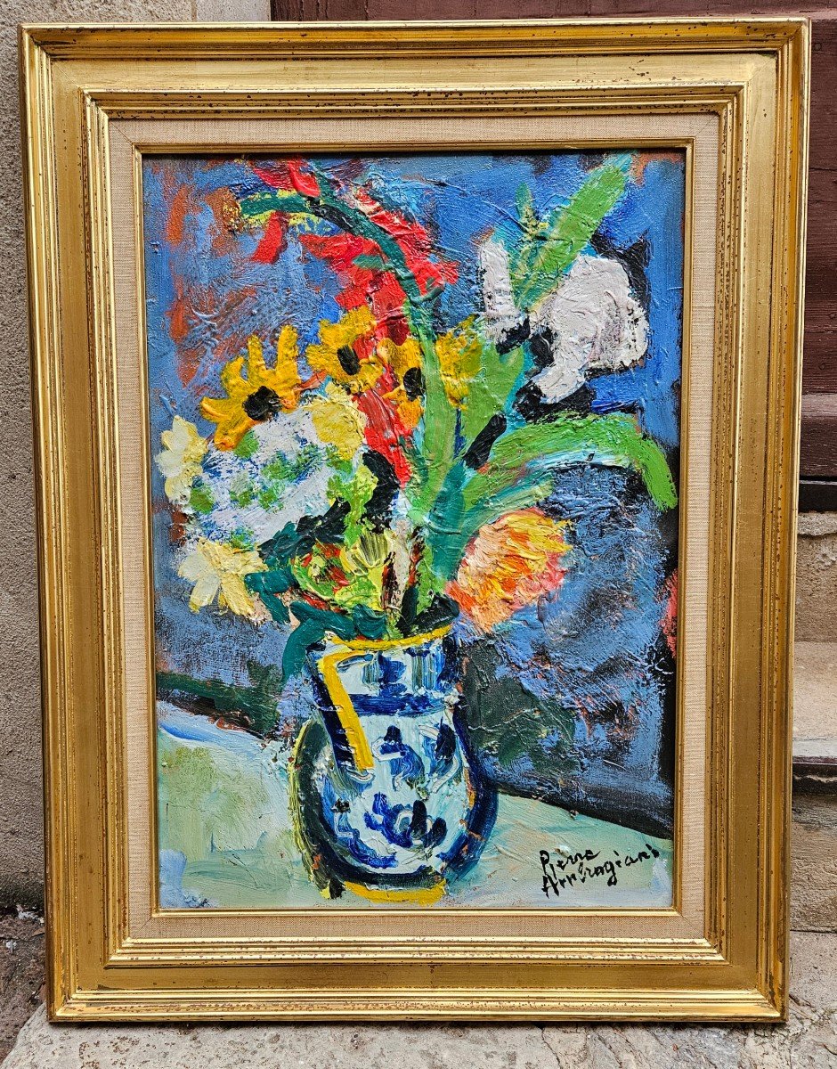 Fleurs Dans Un Vase Bleu Par Pierre Ambrogiani 1907-1985