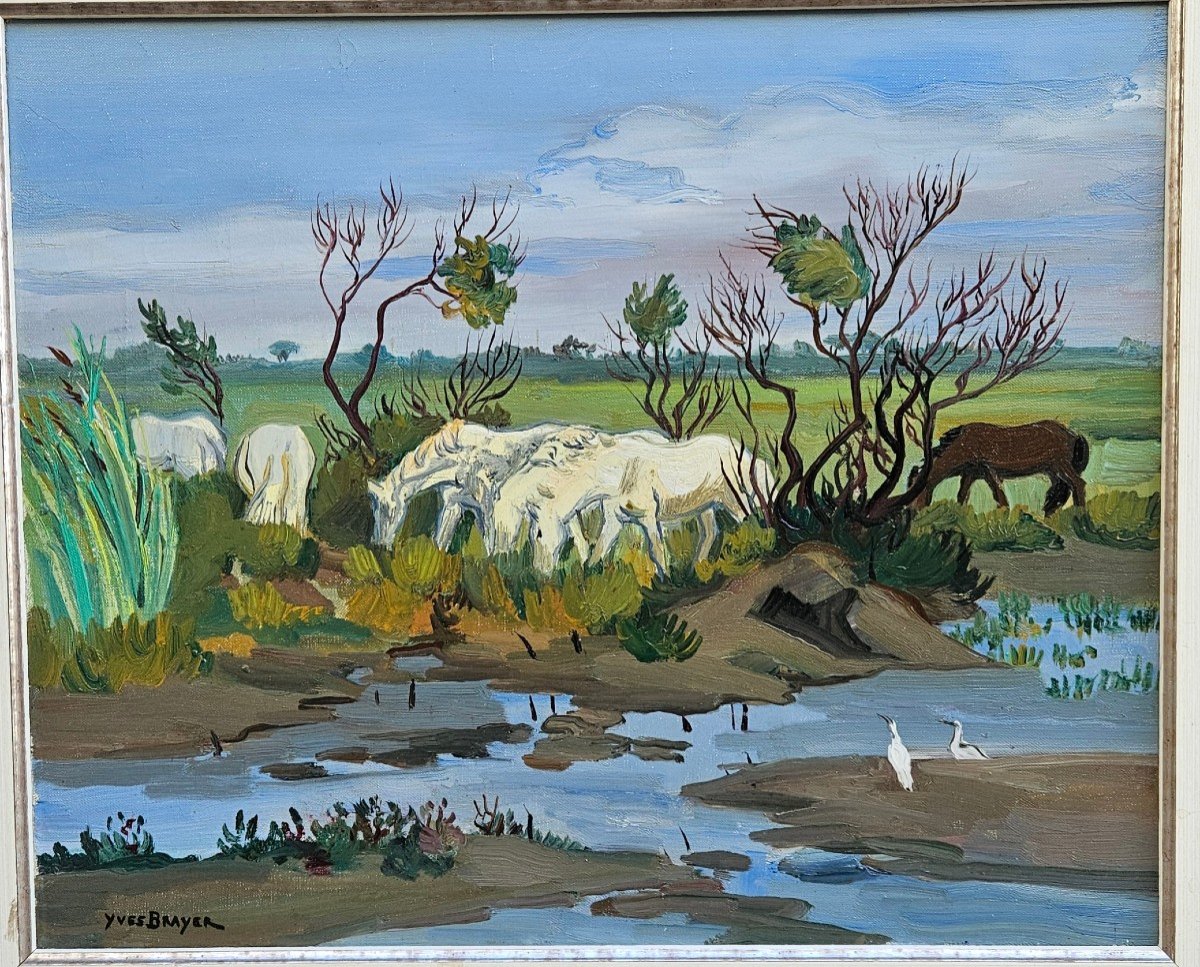 Horses In Camargue By Yves Brayer 1907-1990-photo-2