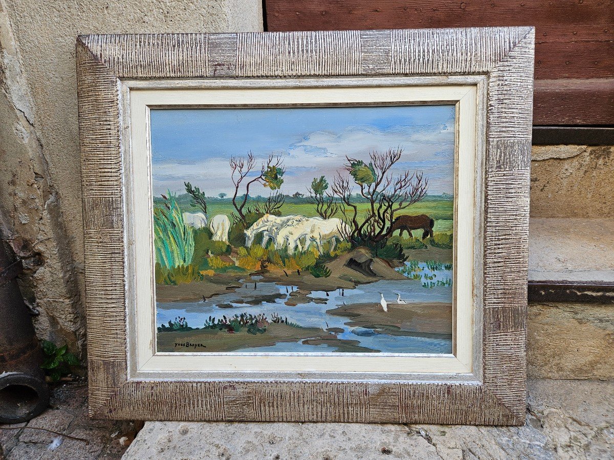 Horses In Camargue By Yves Brayer 1907-1990-photo-5