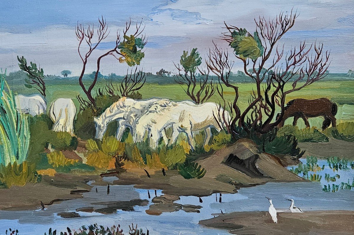 Horses In Camargue By Yves Brayer 1907-1990-photo-6