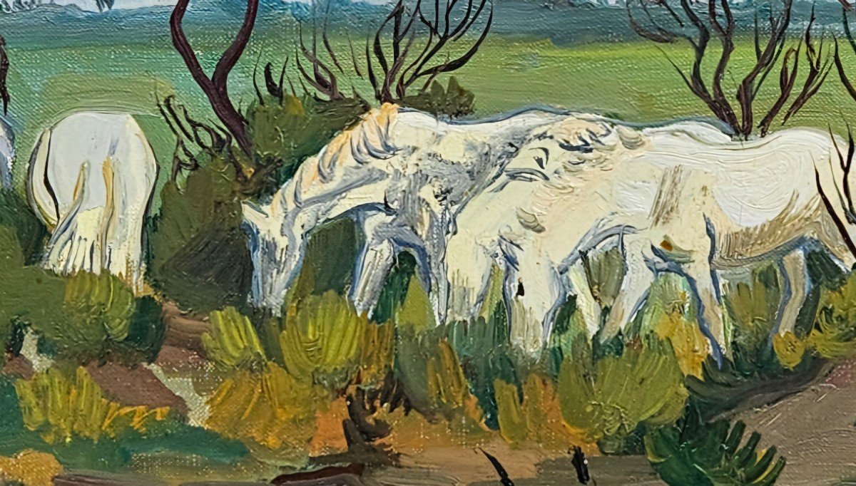 Horses In Camargue By Yves Brayer 1907-1990-photo-7