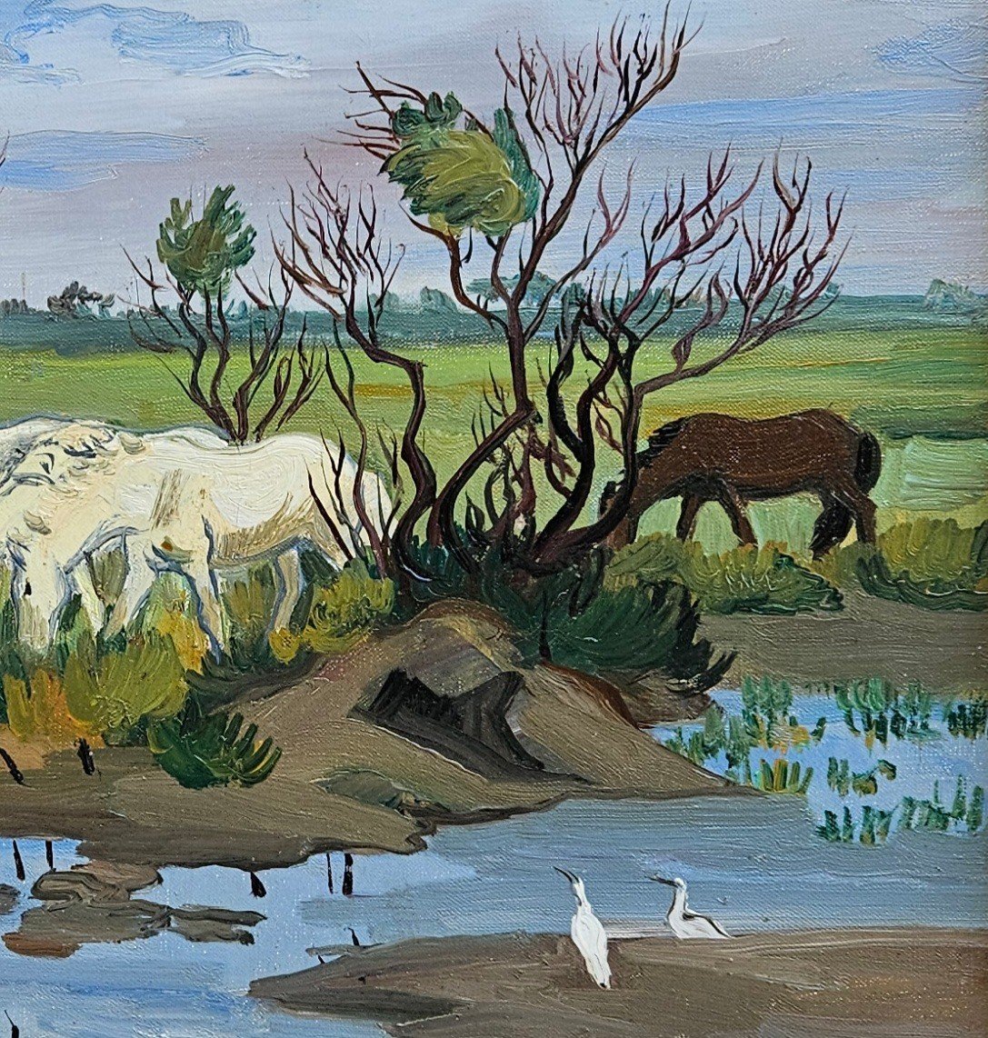 Horses In Camargue By Yves Brayer 1907-1990-photo-8