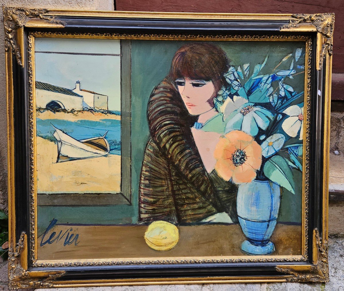 Jeune Femme Au Bouquet Par Charles Levier 1920-2003