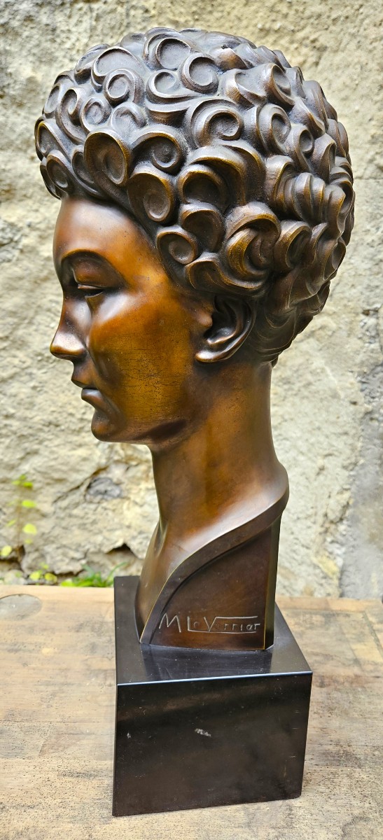 Buste Art Déco En Bronze De Max Le Verrier 1891-1973-photo-4