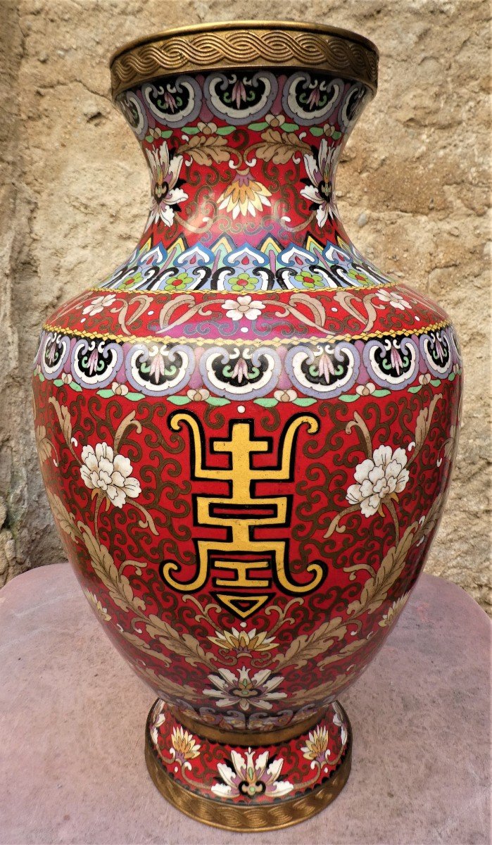 Cloisonné Chinois Début XXème Hauteur 52cm-photo-2