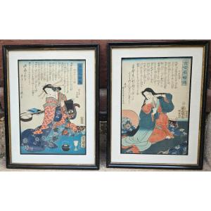 Pair Of Signed Prints By Kunisada 1 Utagawa 1786-1865