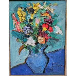 Bouquet Au Pichet Bleu Par Pierre Ambrogiani 1907-1985