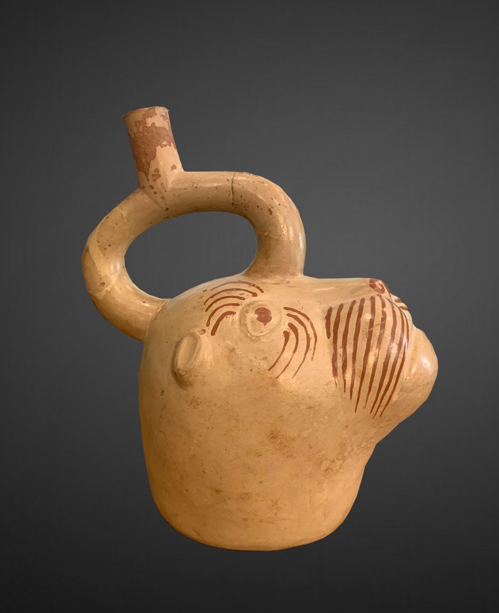 Vase étrier Représentant La Tête D’un Lion De Mer, Mochica II, Précolombien