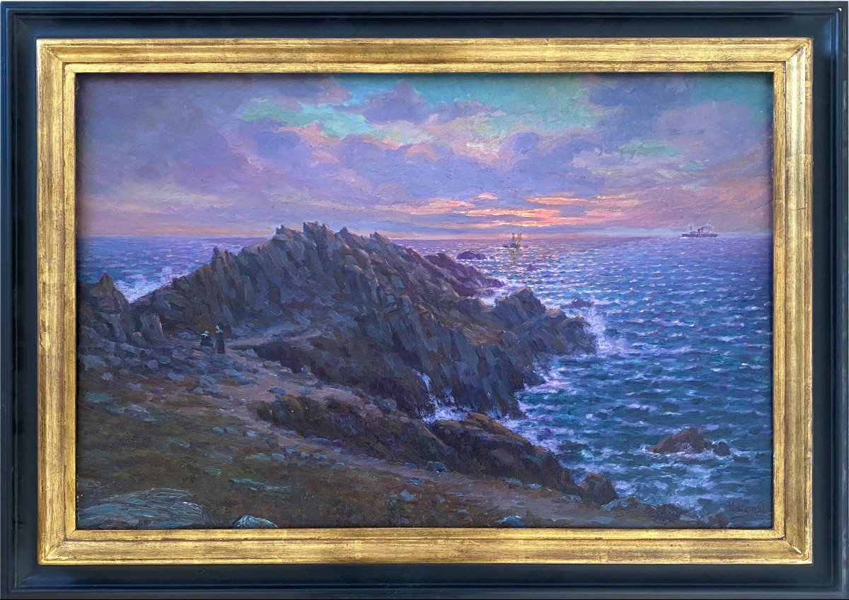 Soleil couchant sur la Pointe du Raz, Bretagne Par Alfred Marzin