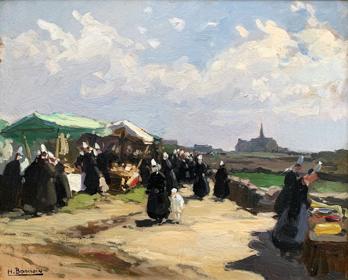 Scène De Marché Aux Tissus En Bretagne Par Henri Barnoin-photo-1