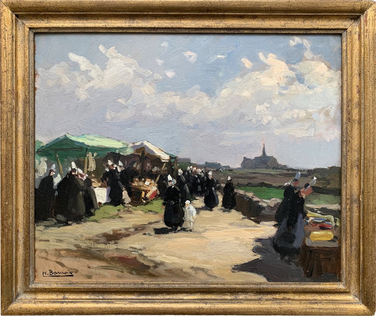 Scène De Marché Aux Tissus En Bretagne Par Henri Barnoin