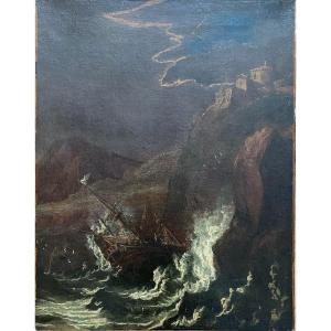 Boats In The Storm Attributed To Matthew Van Plattenberg