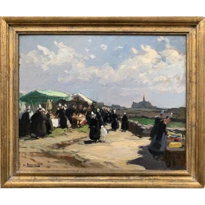 Scène De Marché Aux Tissus En Bretagne Par Henri Barnoin