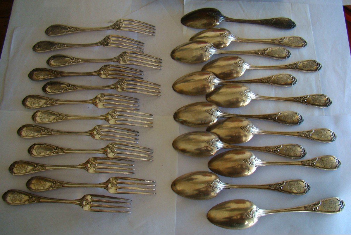 Silver Cutlery Set 3620 G, Hénin Et Cie, 18 Forks, 18 Spoons, A Ladle In A Box-photo-2