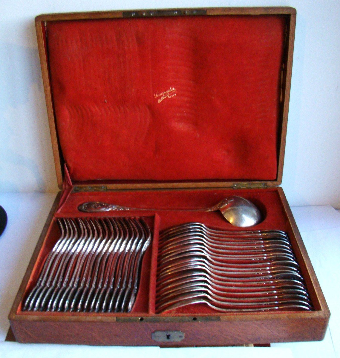 Silver Cutlery Set 3620 G, Hénin Et Cie, 18 Forks, 18 Spoons, A Ladle In A Box