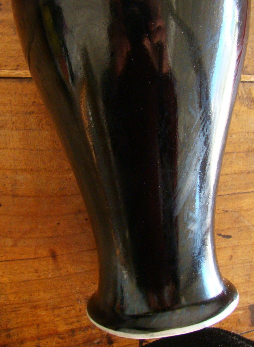 Petit vase ancien chinois en Porcelaine, de forme Meiping, glaçure noire, marque au lapin-photo-2