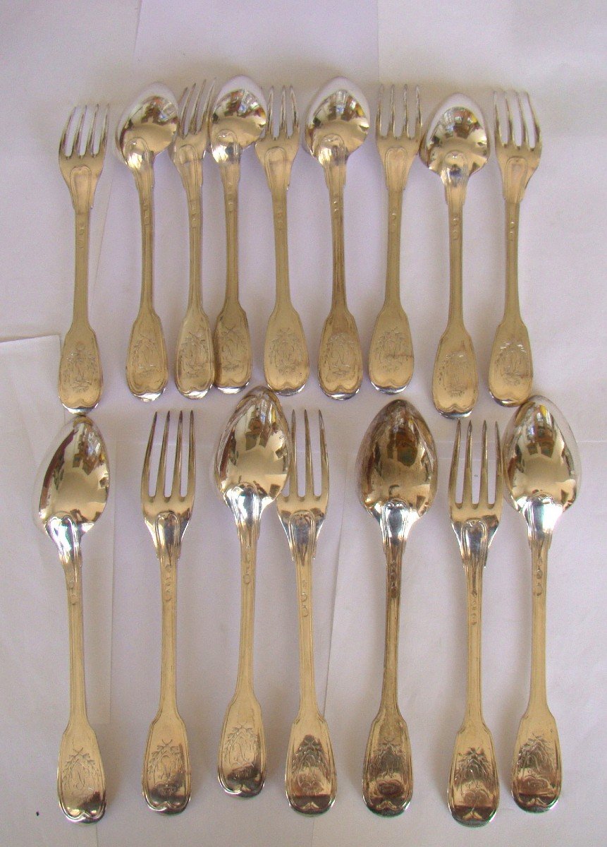 In Solid Silver, Empire Period, 8 Dessert Forks And Spoons-photo-2