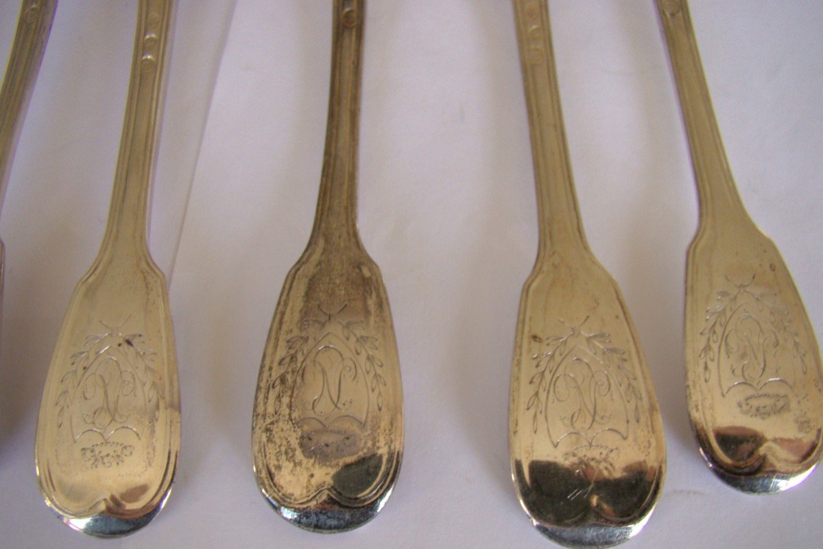 In Solid Silver, Empire Period, 8 Dessert Forks And Spoons-photo-3