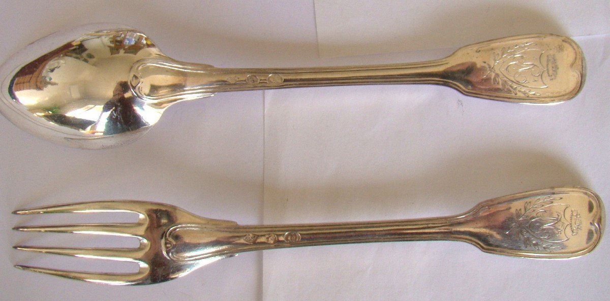 In Solid Silver, Empire Period, 8 Dessert Forks And Spoons-photo-5