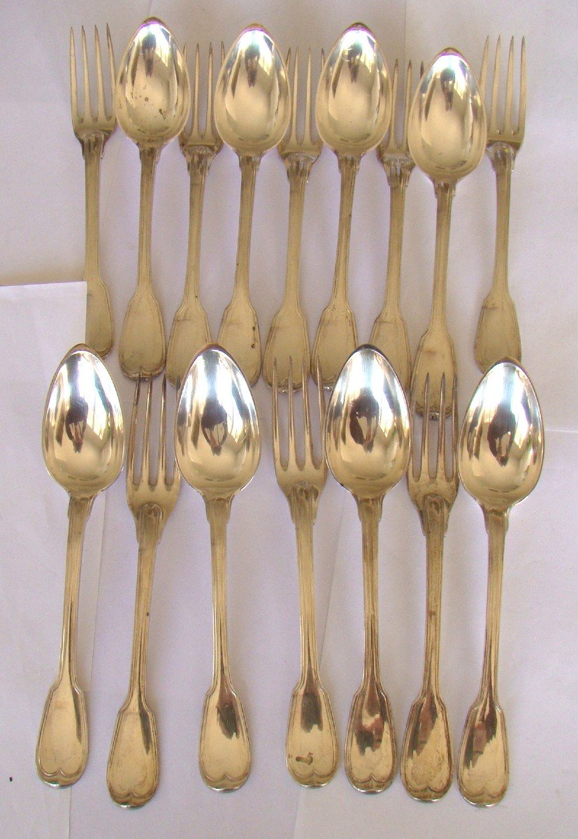 In Solid Silver, Empire Period, 8 Dessert Forks And Spoons