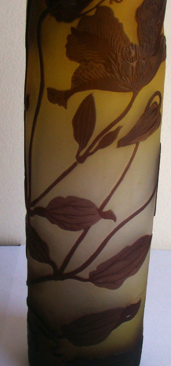 émile Gallé, Vase Pâte De Verre, Rouleau, Col Trilobé, Hauteur 25 Cm-photo-3