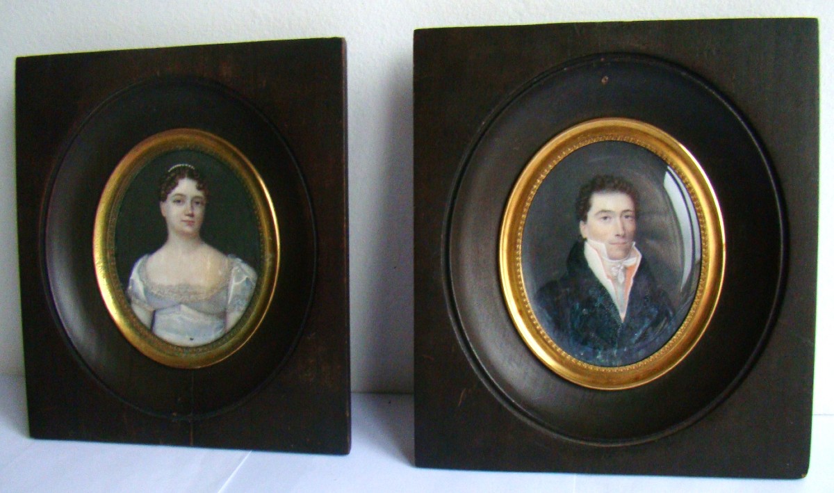 Pair Of Oval Miniatures, High Quality, First Half Of The 19th Century