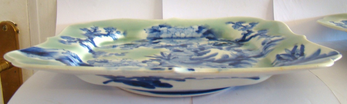 Pair Of Japanese Celadon Porcelain Dishes 32.5 X 28.5 Cm-photo-4