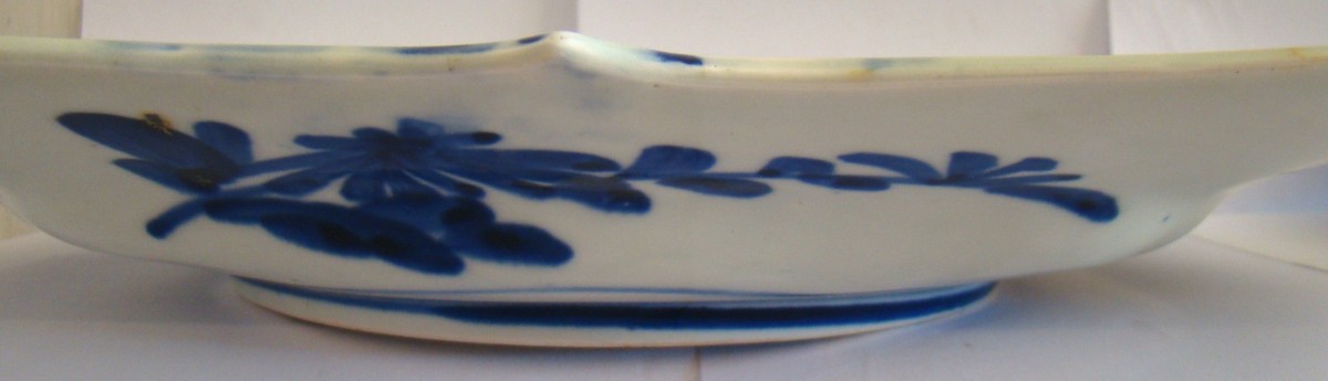 Paire De Plats Japonais En Porcelaine Céladon 32,5 X 28,5 Cm-photo-1