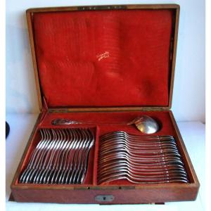 Hénin Et Cie, Silver Cutlery Set 3620 G, 18 Forks, 18 Spoons, A Ladle, In A Box