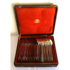 Georges Fouquet Lapar Silver Cutlery Set 1380 G: 12 Forks, 12 Spoons, With A Box