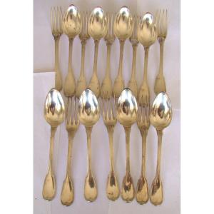 In Solid Silver, Empire Period, 8 Dessert Forks And Spoons