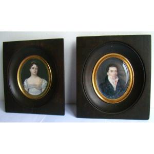 Pair Of Oval Miniatures, High Quality, First Half Of The 19th Century