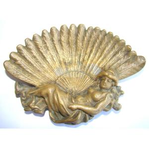 Very Beautiful Bronze Ashtray Or Pocket Tray, Decorated With A Female Subject