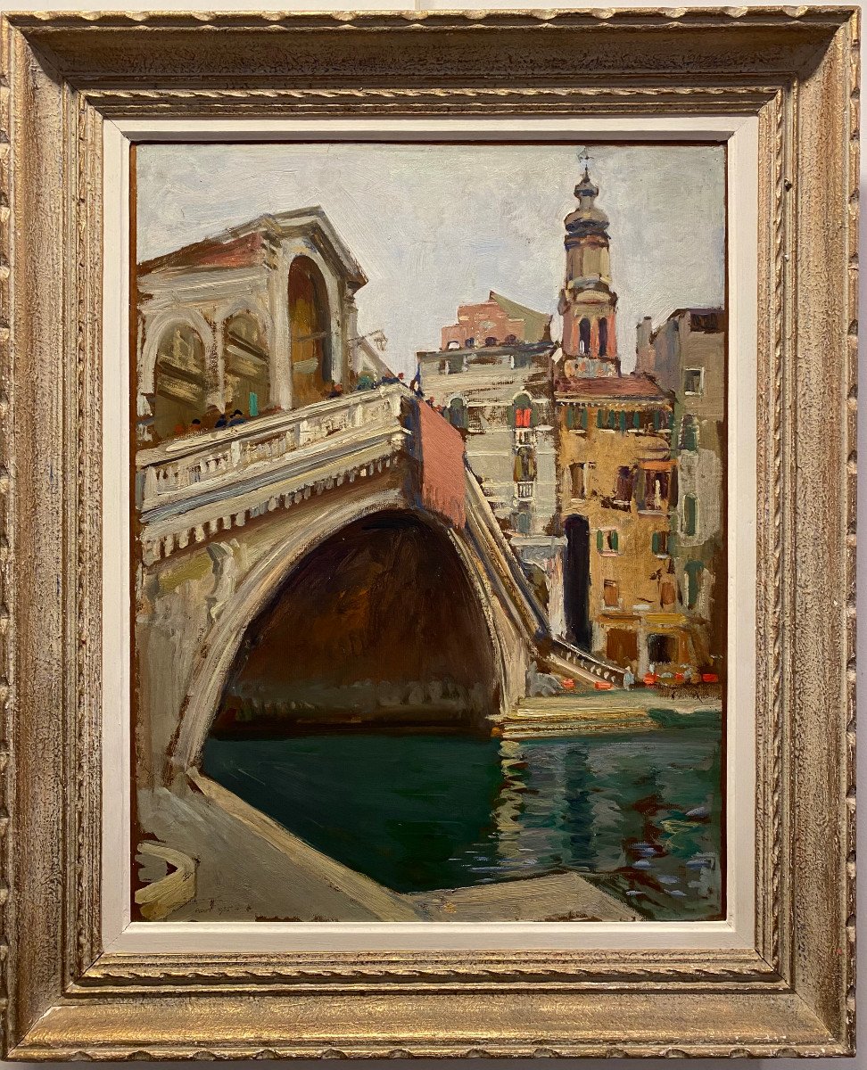 Lucien Jonas 1880-1947   Venise Le Pont Du Rialto 1935 sign&eacute; et dat&eacute; en bas &agrave; gauche-photo-2