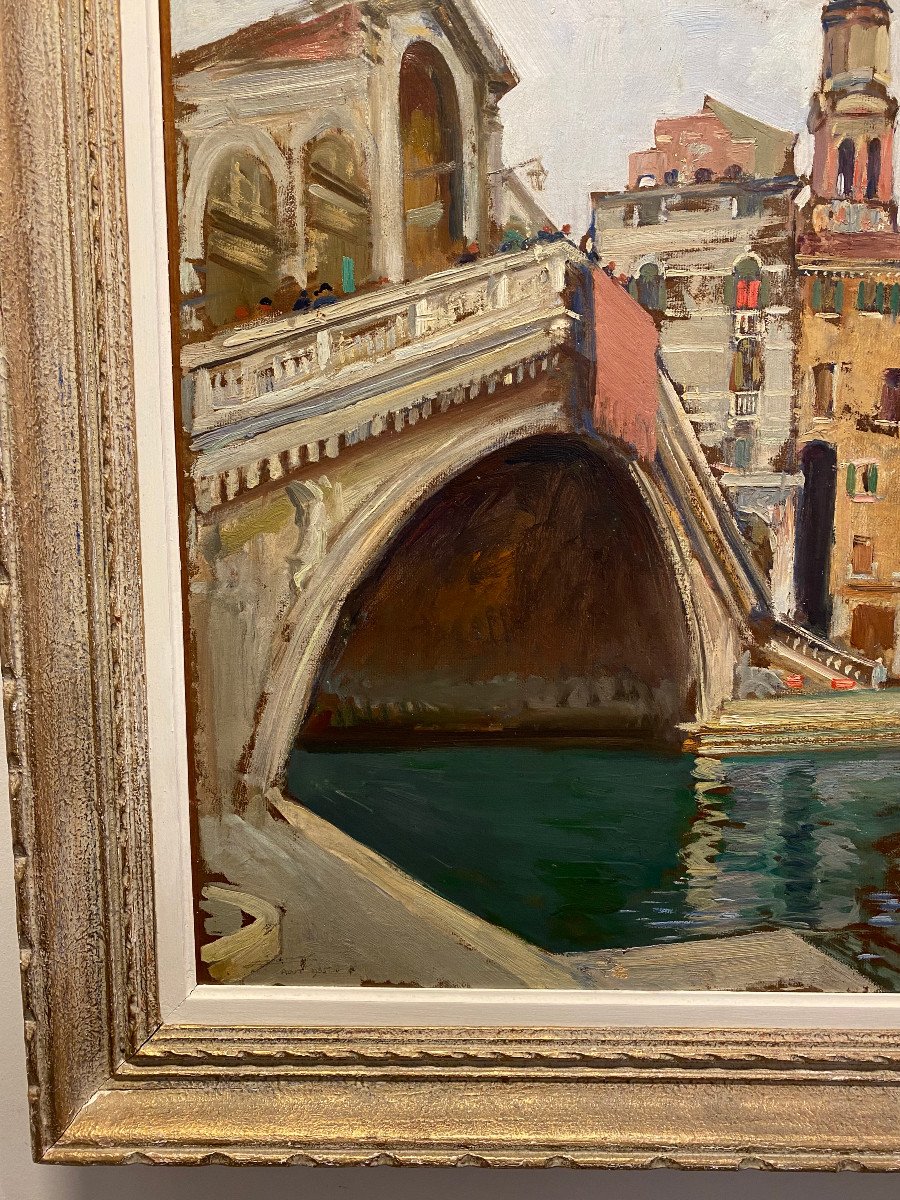 Lucien Jonas 1880-1947   Venise Le Pont Du Rialto 1935 sign&eacute; et dat&eacute; en bas &agrave; gauche-photo-3